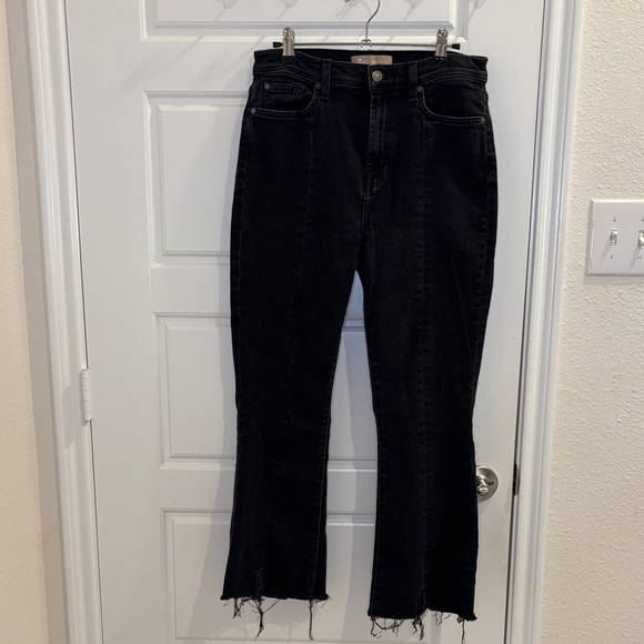 7 For All Mankind Denim - 7 For All Mankind Luxe Vintage Cropped Flare Jeans Black Raw Hem Size 28